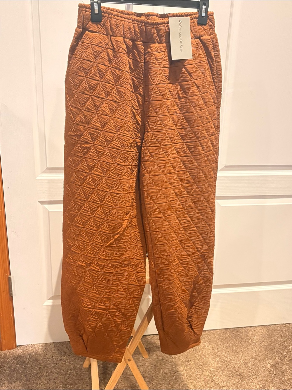 NWT See and Be Seen Quilted Joggers Rust Orange/brown Large